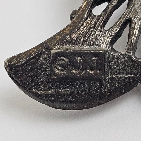 Vtg‎ JJ Jonette Large Pewter Fish Pendant Necklace Open Mouth Red Rhinestone Eye - Picture 7 of 15